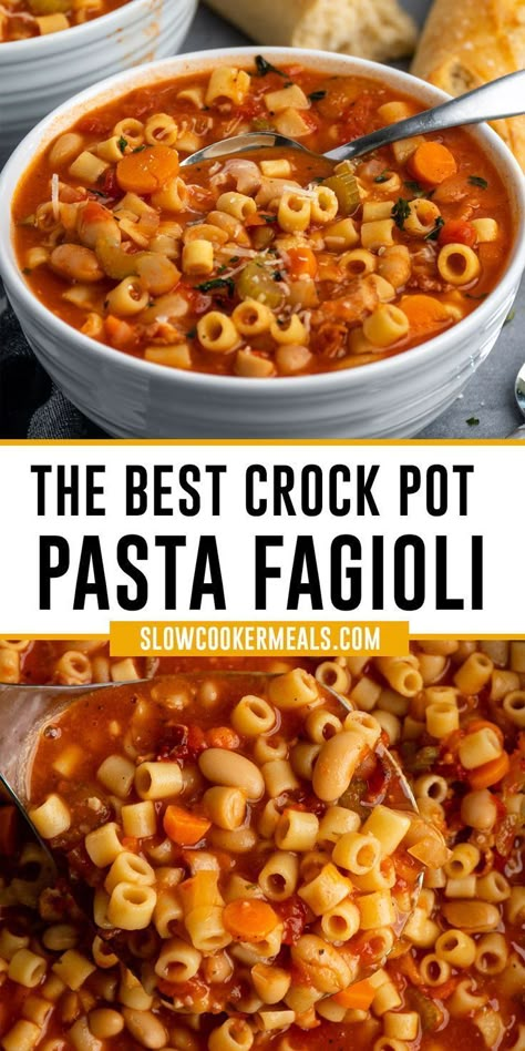 Crockpot Lunch Warmer Recipes, Easy To Go Meals, Crockpot Potluck Ideas For Work, Small Crockpot Meals, Crock Pot Pasta Fagioli, April Meals, Pasta Fagioli Crockpot, Crock Pot Pasta, Slow Cooker Pasta Recipes