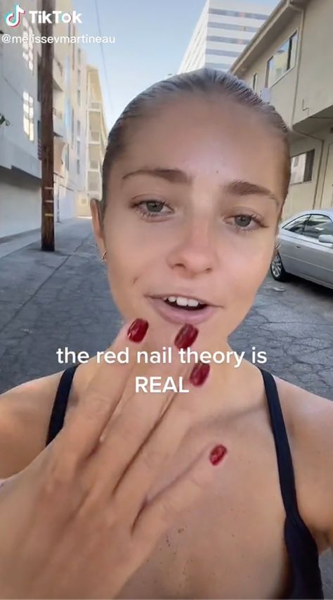 Red Dress Red Nails, Best Nail Color For Red Hands, Red Nails Outfit Winter, Red Nails Painted, Black Dress Red Nails Outfit, Summer Nails Olive Skin, Red Theory Nails, What Is The Red Nail Theory, Different Red Nails Shades