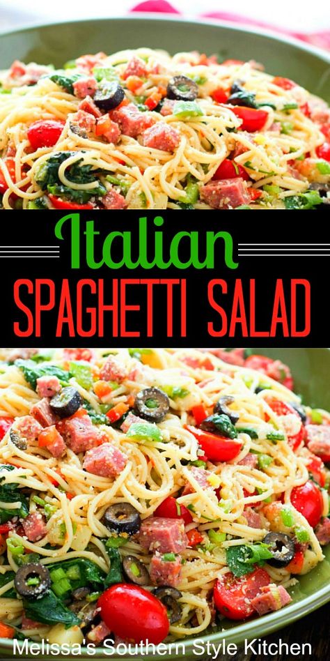 Easy Spaghetti Salad With Italian Dressing, Spaghetti Fruit Salad, Summer Spaghetti Salad Recipes, California Speggetti Salad, Mediterranean Spaghetti Salad, Spaghetti Summer Salad, Spaghetti Salad With Shrimp, Silver Palette Cookbook Recipes, Pasta Salad Recipes With Spaghetti