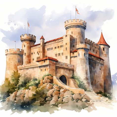 Medieval Castle Clipart, British Castles Images, 10 Watercolor Clip Art, Printable Jpgs, Instant Download, Commercial Use, Paper Craft - Etsy UK Castle Sketch, Castle Clipart, British Castles, Castle Painting, Chateau Medieval, Watercolor Clip Art, Castle Art, Mountain Stream, Fantasy Art Landscapes