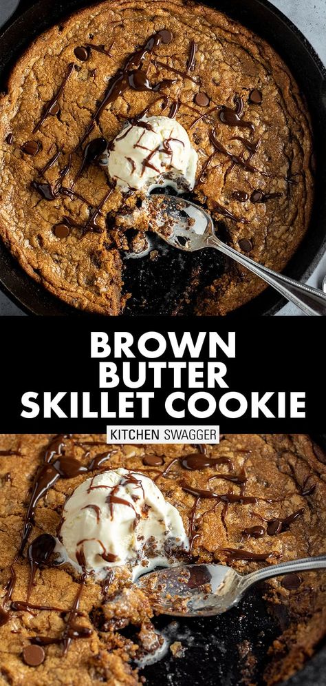 Pillsbury Chocolate Chip Cookies, Kitchen Swagger, Shareable Desserts, Pillsbury Cookie Dough, Chocolate Chip Skillet Cookie, Skillet Cookie Recipe, Brown Butter Chocolate Chip, Brown Butter Cookies, Gooey Chocolate Chip Cookies