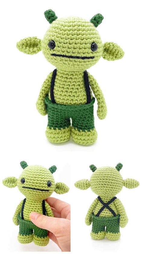 Lunch the Monster Amigurumi Crochet Free Pattern Crochet Goblin Amigurumi, Crochet Amigurumi Monster, Monsters Crochet Pattern Free, Free Amigurumi Monster Patterns, Monster Free Crochet Pattern, Crochet Swamp Monster, Crochet Green Amigurumi, Crochet Goblin Free Pattern, Crochet Cryptid Pattern