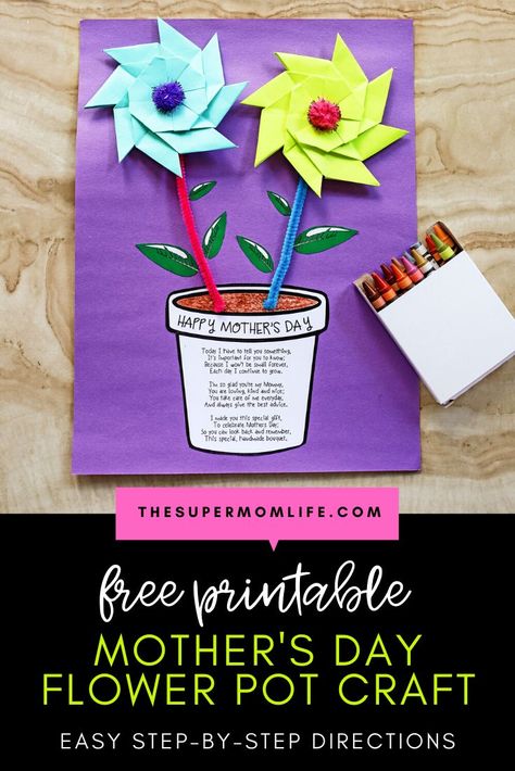 The perfect handmade gift for Mom for Mother's Day. Just download this free printable flower pot and leaves and let your kids use their creativity to do the rest. Mothers Day Flower Pot Craft, Flower Pot Printable, Candy Posters, Mothers Day Flower Pot, Bar Posters, Pot Craft, Paper Craft For Kids, Cute Mothers Day Gifts, Printable Flower