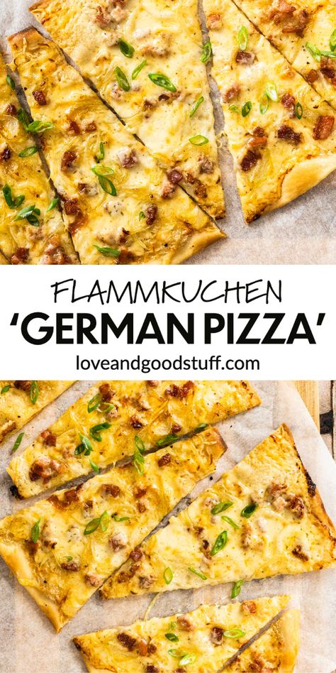 German Summer Food, German Oktoberfest Recipes, Vegetarian German Food, German Pizza Recipes, German Comfort Food Recipes, Vegetarian German Recipes, German Vegetarian Recipes, Flammkuchen Recipe, German Pizza