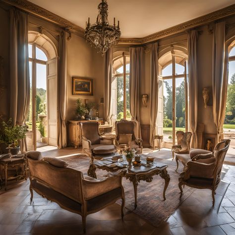 NA Old French Interior Design, French Chateau Living Room, French Mansion Interior, French Chateau Interiors, Yellow Castle, Chateau Interior, Vintage House Interior, French Mansion, Grand House