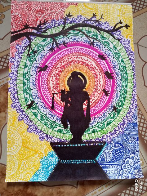 Mandala art Krishna Mandala Art Colourful, Mandala Art Krishna, Krishna Mandala Art, Colourful Mandala Art, Colourful Mandala, Art Krishna, Easy Mandala, Easy Mandala Drawing, Rainbow Mandala