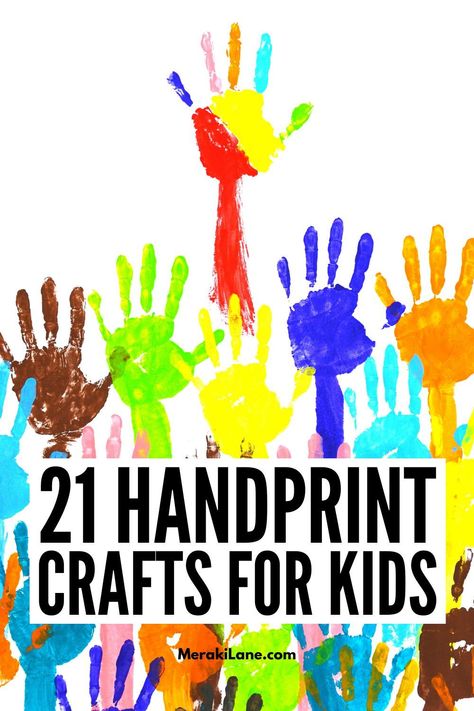 21 Unique and Meaningful Handprint Crafts for Kids | If you're looking for homemade keepsakes and DIY gifts kids can make, this post is for you! We've curated tons of handprint crafts for all ages and stages - babies, toddlers, preschool and kindergarten age kids, and more! Whether you're looking for air dry clay or salt dough handprint art projects, or prefer to get messy with finger-paints, there are tons of great ideas to choose from for every holiday and season! Grandchildren Handprint Gifts, Hand Painting Activities, Here Are My Hands Preschool, Handprint Gifts For Parents, Toddler Hand Print Art, Hand Prints Crafts For Kids, Preschool Handprint Crafts, Keepsake Crafts For Toddlers, Toddler Handprint Crafts