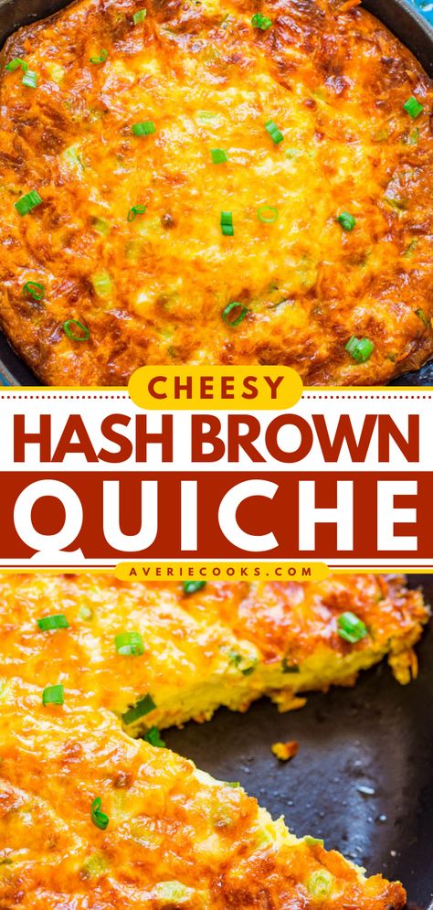 Cheesy Hash Brown Crust Quiche - Averie Cooks Hash Brown Crust Quiche, Hash Brown Quiche Recipes, Hashbrown Crust, Hash Brown Quiche, Egg Quiche Recipes, Quiche With Hashbrown Crust, Hashbrown Quiche, Holiday Brunch Recipes, Quiche Lorraine Recipe