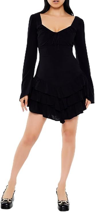 Forever 21 Women's Tiered Bell-Sleeve Mini Dress, Black, Small at Amazon Women’s Clothing store Formal Party Dress, Mini Dress Black, Amazon Women, Bell Sleeve, Casual Outfit, Party Dresses, Dress Black, Clothing Store, Bell Sleeves