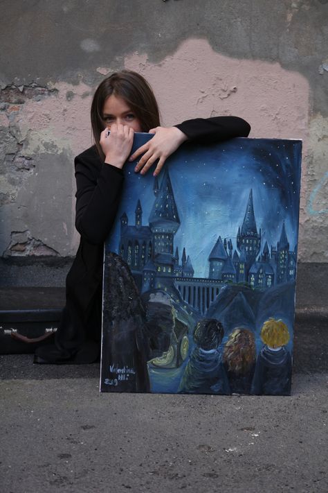 Painting Posters Aesthetic, Harry Potter Oil Painting, Harry Potter Aesthetic Painting, Harry Potter Painting Ideas On Canvas, Harry Potter Painting Ideas, Harry Potter Art Painting, Harry Potter Canvas Painting, Painting Harry Potter, Harry Potter Canvas Art