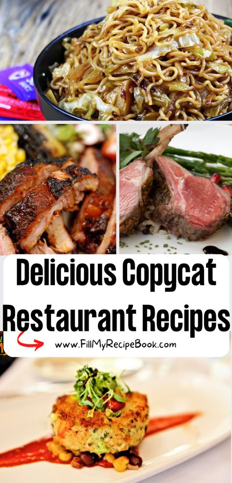 Delicious Copycat Restaurant Recipes ideas to create at home. Easy Dinners or lunch meals to recreate at home, food for two or family. Copycat Breakfast, Copycat Desserts, Food For Two, Barbecue Ribs Recipe, Restaurant Recipes Famous, Lunch Meals, Copykat Recipes, Copycat Restaurant Recipes, Rib Recipes