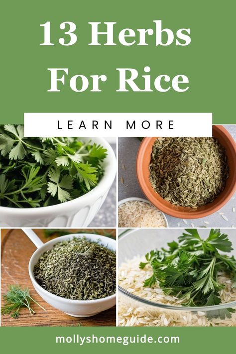 Looking to elevate your rice dishes? Explore a variety of herbs and spices perfect for adding flavor to your meals. From Herby Rice Pilaf to Greek Lemon Rice, discover the ultimate list of options that will transform plain rice into a delightful side dish. Try experimenting with Chicken Herb Rice or Garlic & Herb Rice for a savory twist on a classic favorite. Whether you're looking for easy side dish ideas or simply want to enhance your cooking, these herbs for rice will take your recipes to the Rice Seasoning Recipe, Garlic Herb Rice, Herby Rice, Pesto Rice, Dill Rice, Herb Rice, Greek Lemon Rice, Side Dish Ideas, Plain Rice