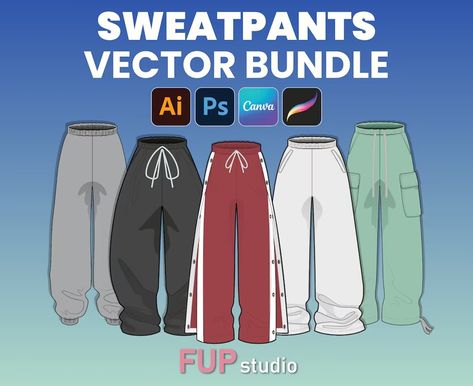 FUPstudio - Etsy Spain Clothes Mockup Free, Pants Mockup, Tech Pack Template, Graphic Design Clothing, Hoodie Sewing Pattern, Sweatpants Streetwear, Apparel Design Inspiration, Easy Diy Clothes, Fashion Vector