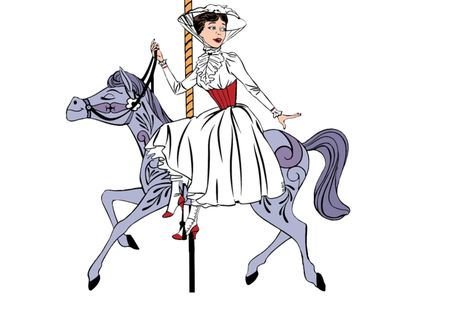 Mary Poppins and her Merry Go Round Horse Mary Poppins Carousel, Carousel Horse Tattoos, Merry Go Round Horse, Horse Costumes, Horse Tattoo, Cardboard Cutouts, Sticker Ideas, Merry Go Round, Carousel Horses