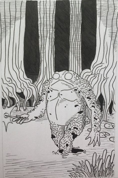 Loveland Frogman Art, Cryptid Art Creepy, Swamp Cryptid, Cryptidcore Art, Cryptid Drawings, Not Deer Cryptid, Loveland Frog, Swamp Drawing, Stylized Sketch