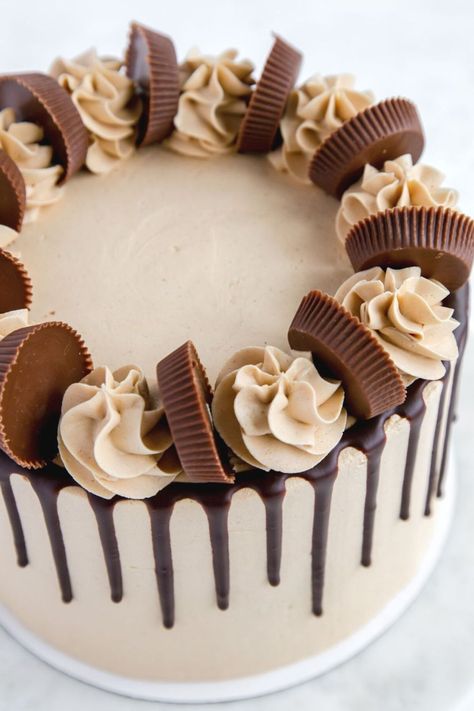 Reece Cup Birthday Cake, Chocolate Pb Cake Birthday, Good Birthday Cake Ideas, Peanut Butter Birthday Cake Ideas, Chocolate Candy Cake Decoration, Chocolate Cake With Peanut Butter Cups, Small Chocolate Peanut Butter Cake, Peanut Butter Cake Design, Peanut Butter Cake Decorating Ideas