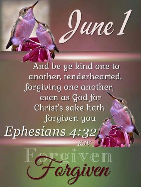 #13540 #June1 ~J~ Ephesians 4:32 KJV June 1 Blessings, June 1 Quotes, June Images, June Blessings, Happy New Month Quotes, December Scriptures, June Quotes, Welcome June, Psalms Quotes