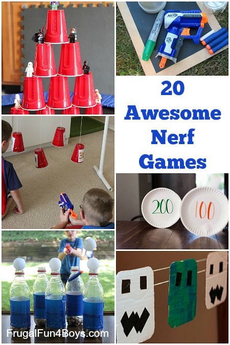 20 of the best Nerf games to make and play - love the party ideas, and all the homemade targets! Fortnite Games For Party, Fortnite Party Games, Boy Sleepover, Nerf Games, Games To Make, Nerf Birthday Party, Nerf Party, Games Party, Party Crafts