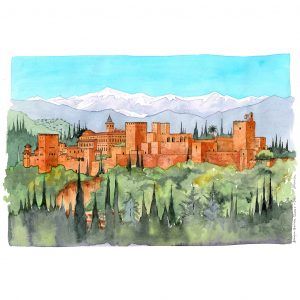 Acuarelas de España - Tienda Joaquin Dorao Alhambra Spain, Journal Sketches, Alhambra Granada, Ideas Regalos, Travel Art Journal, Elegant Living Room Design, Watercolor Architecture, Architecture Sketchbook, Travel Sketches