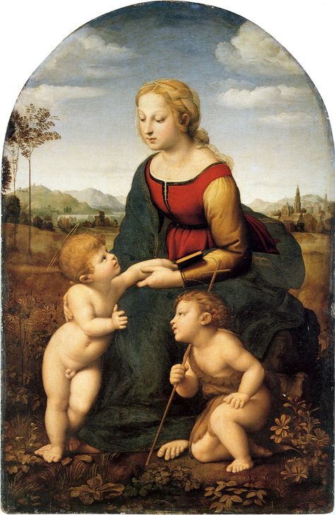 Raphaello Sanzio, known by many as Raphael, was an artist in the High Renaissance. He is famous for his fresco The School of Athens as well as his Madonna paintings. Raphael Madonna, Raphael Paintings, Raphael Sanzio, Most Famous Paintings, Religious Painting, Italian Painters, Madonna And Child, Great Paintings, Jean Baptiste