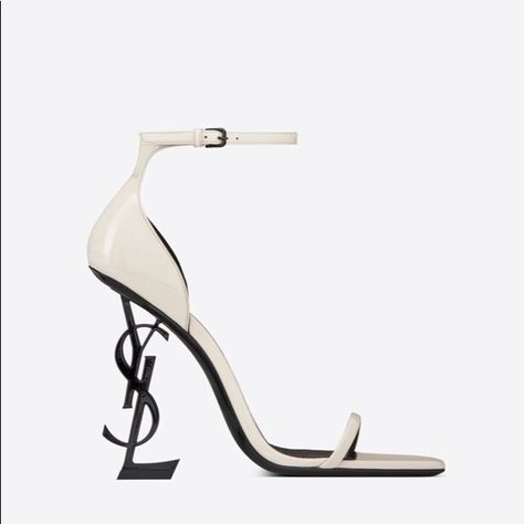 Saint Laurent Heels White, Ysl Heels White, Ysl White Heels, White Ysl Heels, Brit Core, Dream Wedding Shoes, Heels Aesthetic, Fashion Shoes Heels, Expensive Shoes