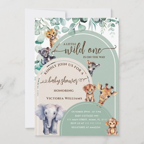 Safari Animal Cute Gender Neutral Baby Shower Funny Baby Shower Invites, Giraffe Baby Shower Invitations, Sage Green Baby Shower, Green Baby Shower Invitations, Chic Invitation, Baby Shower Giraffe, Gender Neutral Baby Shower Invitations, Boho Baby Shower Invitations, Green Baby Shower