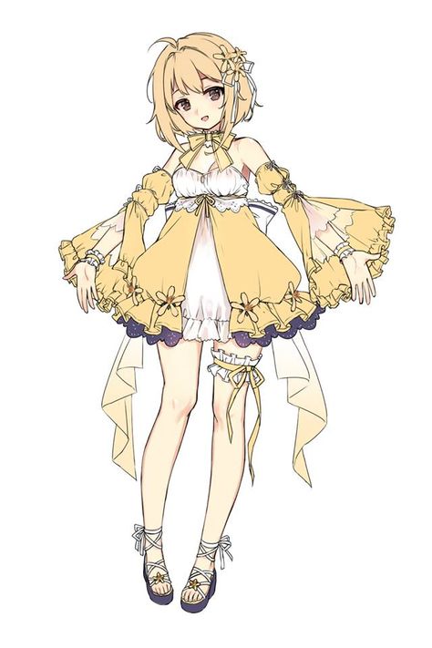 Vestidos Anime, Magical Girl Outfit, 캐릭터 드로잉, Dress Yellow, Anime Drawings Tutorials, Female Character Design, Character Design References, Spring Dress, Anime Outfits