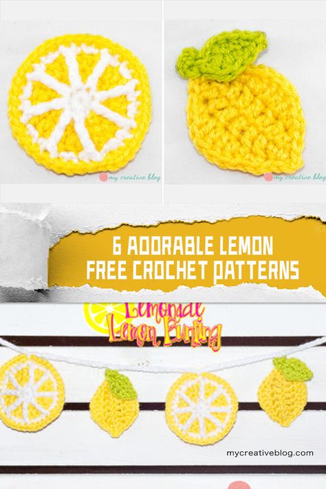 Lemon Crochet Applique, Lemon Granny Square Crochet Pattern, Crochet Lemon Garland, Crochet Lemon Pattern Free, Lemon Granny Square, Crochet Lemon Pattern, Crochet Lemons, Crochet Lemon Slice, Lemon Crochet Pattern