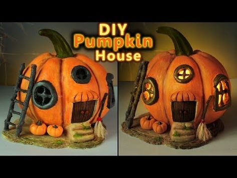 (20681) DIY Pumpkin Fairy House Using White Cement | DIY Halloween Fairy House Lamp | Halloween Decorations - YouTube Pumpkin Fairy House, Pumpkin Fairy, House Lamp, Pumpkin House, Halloween Fairy, Cement Diy, Halloween Arts And Crafts, Foam Pumpkins, White Cement