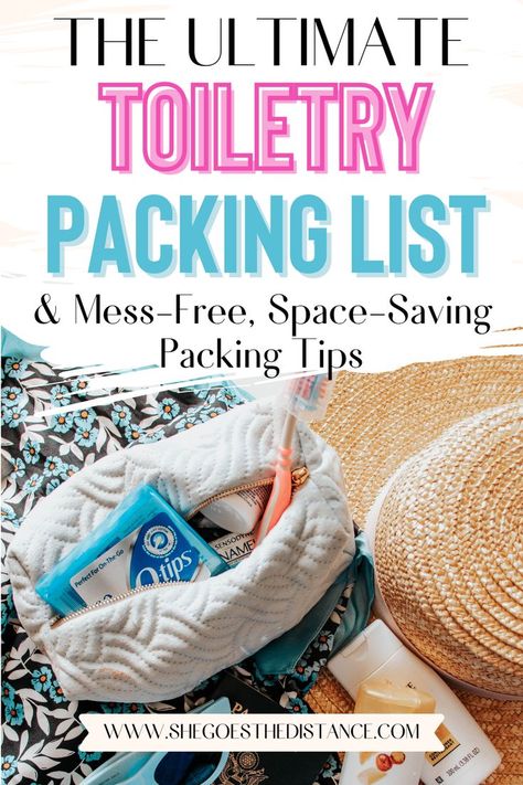 Travel Toiletries Checklist, Toiletry Travel List, Bathroom Packing List, Tolitrey Bag List, Toiletry Packing List Women, Travel Hacks Packing Toiletries, Checked Bag Packing List, Ultimate Packing List Travel, Toilet Trees Packing List