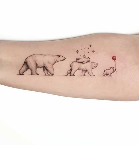 Realistic Grizzly Bear Tattoos, 4 Bears Tattoo, Mumma Bear Tattoo, Three Bears Tattoo, Family Animal Tattoos, 3 Bears Tattoo, Bear Cover Up Tattoo, Tattoo Polar Bear, Polar Bear Tattoo For Women