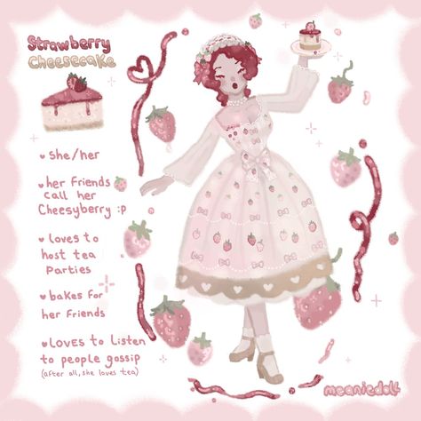 personified strawberry cheesecake, an original character Strawberry Cheesecake Drawing, Strawberry Shortcake Oc, Silly Art, Strawberry Shortcake Characters, Strawberry Art, Gacha Ideas, Pretty Drawings, Strawberry Cheesecake, My Oc