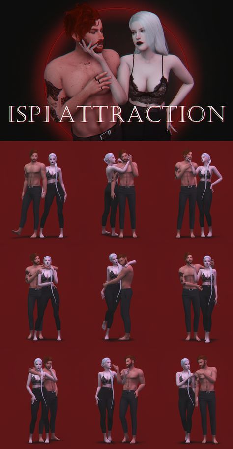 [SP]Attraction | sciophobis on Patreon Sims 4 Poses Woohoo, Sims 4 Couple Poses, Sims Poses, Ts4 Poses, Sims Stories, Sims 4 Patreon, Sims 4 Family, 4 Poses, Couples Modeling