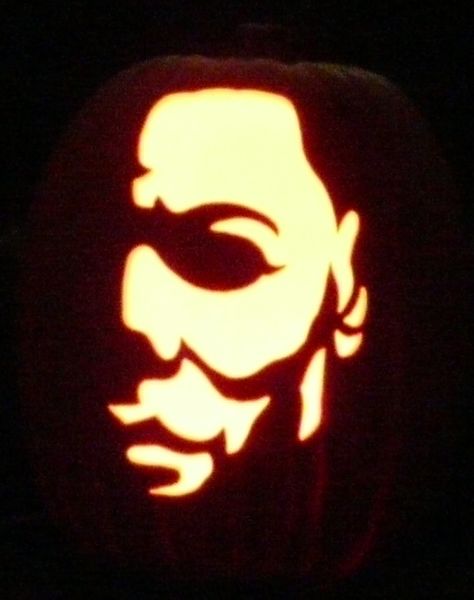 Here is Michael Myers I carved on a foam pumpkin.  Pattern by zombiepumpkins.com Michael Myers Pumpkin Carving Ideas, Slasher Pumpkin Carving, Michael Myers Pumpkin Carving Stencil, Pumpkin Carving Ideas Michael Myers, Pumpkin Carving Ideas Horror Movie, Michael Myers Pumpkin Stencil, Micheal Myers Pumpkin, Michael Myers Pumpkin Carving, Horror Pumpkin Carving