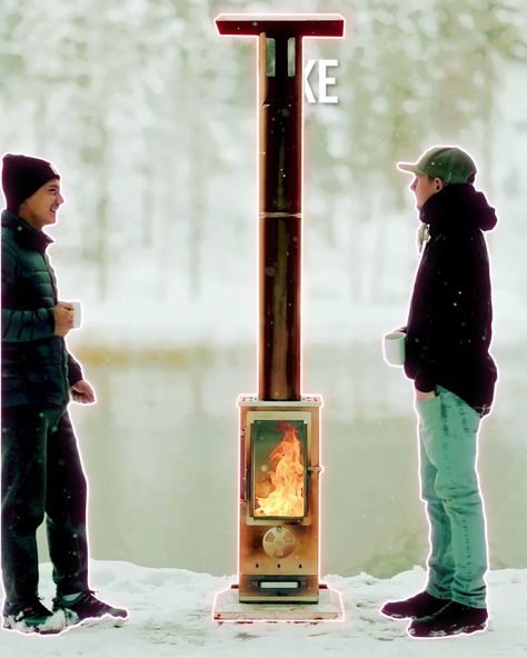 Timber Stoves | This is an American Made outdoor heater that runs on wood pellets! It uses a gravity fed system that requires no electricity and has no moving parts (it... | By Wood Pellet Products | Facebook Pellet Heater, Steel Patina, Big Timber, Propane Heater, Wood Pellet, Outdoor Heaters, Wood Pellets, Pellet Stove, Timber Wood