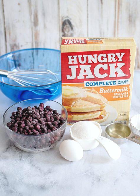 Hungry Jack Pancake Mix Recipes, Blueberry Pancake Muffins, Quick Blueberry Muffins, Blueberry Pancakes Easy, Hungry Jack Pancakes, Pancake Mix Muffins, Blueberry Muffin Recipe, Blueberry Pancakes Recipe, Buttermilk Pancake Mix