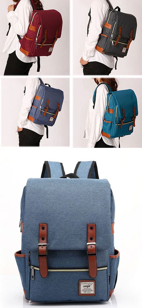 Vintage Travel Backpack Leisure Canvas With Leather Backpack&Schoolbag for big sale! #backpack #Bag #college #vintage #travel Stylish College Bags For Women, Bag For College Student Woman, Square School Bag, Bagpacks For College, College Bags For Girls Student, College Bags For Women, Best Bags For College, Bagpack For Women, College Book Bag