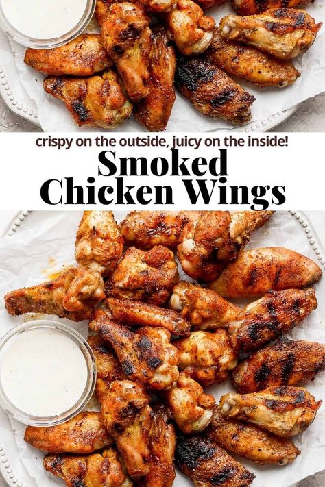 Dry Rub Chicken Wings Smoker, Oven Smoked Chicken Wings, Smoked Bbq Chicken Wings, Chicken Wing Smoker Recipes, Dry Rub For Smoked Chicken Wings, Chicken Wings On The Smoker, Trager Smoked Chicken Wings, Pit Boss Chicken Wings, Smoked Bbq Wings