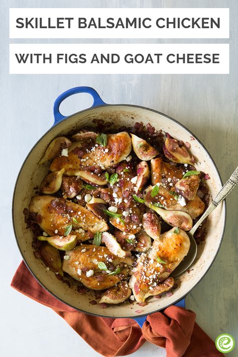 Skillet Balsamic Chicken with Figs and Goat Cheese | eMeals.com Balsamic Goat Cheese Chicken, Balsamic Chicken And Figs, Fresh Figs With Goat Cheese, Skillet Balsamic Chicken, Figs And Goat Cheese, Figs With Goat Cheese And Honey, Figs With Goat Cheese, Goat Cheese Stuffed Chicken, Balsamic Chicken