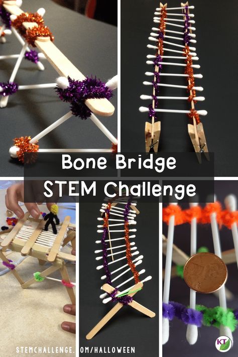 Bridge Stem Challenge, Steam Activities Elementary, Halloween Stem Challenge, Fall Stem Activities, Halloween Stem Activities, The Skeletal System, Elementary Stem Activities, Halloween Stem, School Age Activities