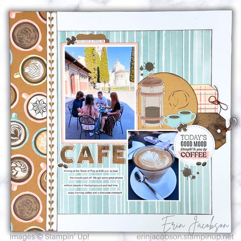 The Latte Love collection from Stampin’ Up! is the cutest coffee themed collection and I could not wait to create both scrapbook layouts and handmade cards with these fun coffee stamps and pattern paper. You can head on over to my YouTube channel to hear the story behind the photos as well as scrapbooking design techniques along the way. Everything I used to create this layout can be found in the description box of the video. #scrapbooking #scrapbooklayout Coffee Scrapbook, Ctmh Scrapbooking Layouts, Scrapbooking Design, Coffee Stamps, Paper Layout, Love Scrapbook, Vacation Scrapbook, Scrapbook Videos, Memory Scrapbook