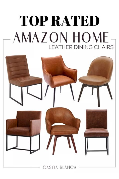 The best brown leather modern dining room chairs from Amazon. These Amazon home finds are perfect for a modern and contemporary dining room aesthetic. The brown leather chairs are the perfect home accent for your neutral modern or organic modern dining room design. Organic Modern Dining Room, Leather Kitchen Chairs, Modern Accent Chairs, Leather Dining Chairs Modern, Modern Dining Room Chairs, Brown Dining Chairs, Brown Leather Chairs, Amazon Home Finds, Leather Dining Room Chairs