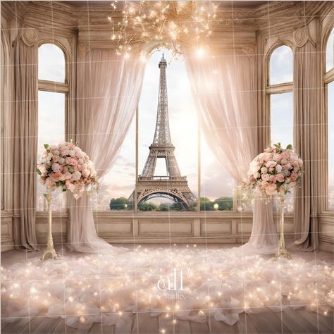 Eiffel Themed Wedding Backdrop in a Palace Digital Backgrounds for Shooting Wedding Backdrop Maternity Paris Backdrop Overlays Photography by AlfCreativeStudio on Etsy Paris Backdrop, Salon Window, Rh Dorm, Photography Studio Decor, Paris Theme Wedding, Songkran Festival, Booth Decor, Dorm Inspo, City Of Love