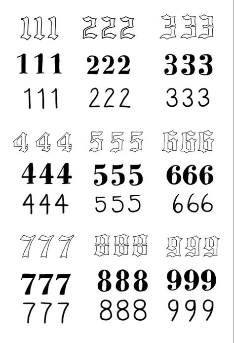 put together by me :) Tattoos Numbers Fonts, Simple Fonts For Tattoos, Numbers Tattoo Ideas Fonts, Different Number Fonts, Numbers Different Fonts, Two Number Tattoo, 4422 Tattoo, 11 11 Font Tattoo, Tattoo Fonts For Numbers