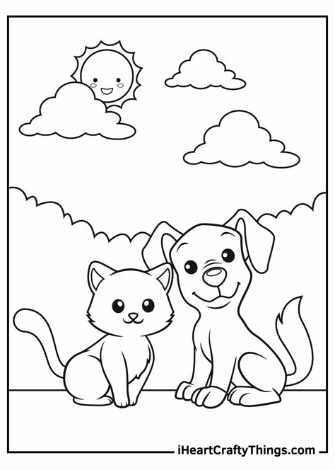 Dog and Cat Coloring Pages Pet Coloring Pages, Draw Video, Easy Draw, Puppy Coloring Pages, Cat Coloring, Love Coloring Pages, Kitty Coloring, Summer Coloring Pages, Dog Coloring Page