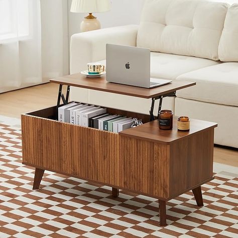 Amazon.com: wirrytor Wooden Fluted Lift Top Coffee Table with Hidden Compartment, Modern Rectangle Center Tables with Adjustable Storage Shelf, Lift Tabletop Dining Table for Home Living Room Office(Natural) : Home & Kitchen Rising Coffee Table, Wood Lift Top Coffee Table, Lift Coffee Table, Center Tables, Coffee Table Rectangle, Lift Top Coffee Table, Rustic Coffee Tables, Brown Living Room, Cool Coffee Tables