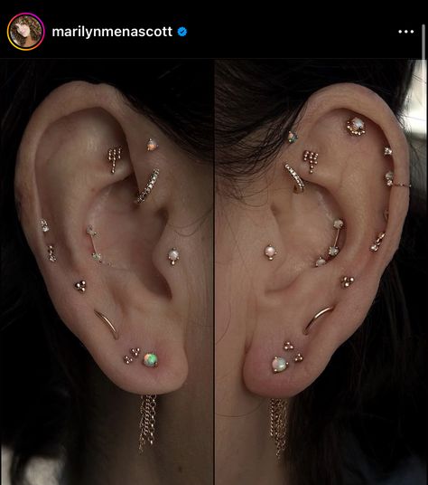 Gemini Piercing, Eat Curation, Piercing Curation, Ear Aesthetic, Piercing Designs, Minimalist Ear Piercings, Ear Stacks, Constellation Piercings, Piercing Inspiration