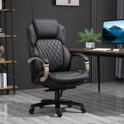 Vinsetto Heavy Duty Office Chair 350lbs Capacity, Mesh & Faux Leather, Rocker Ergonomic, Adjustable Height with Wheels - On Sale - Bed Bath & Beyond - 33332136 Mens Executive Office, Men's Office Decor, Comfy Office Chair, Reclining Office Chair, Conference Room Chairs, Rolling Chair, Executive Office Chair, Comfortable Office Chair, Desktop Setup