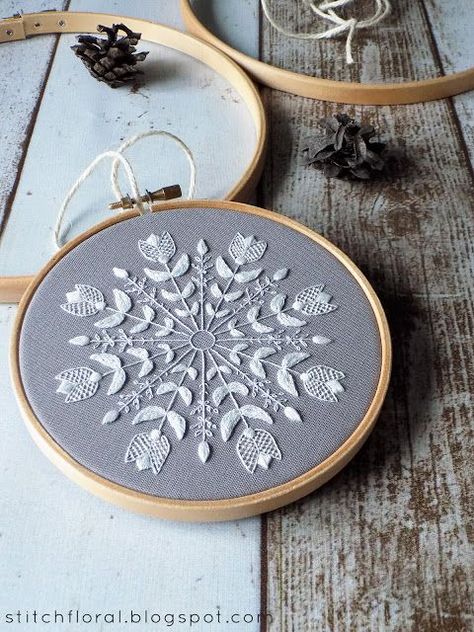 Snowflake Mandala: Winter inspired embroidery freebie #embroidery #stitches #sewing #art #design #craft #thread Snowflake Mandala, Winter Inspired, Hardanger Embroidery, Embroidery Patterns Vintage, Pola Sulam, Brazilian Embroidery, Embroidery Patterns Free, 자수 디자인, Crewel Embroidery