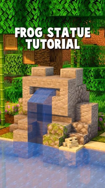 Minecraft Frog Statue Pond, Minecraft Frog Home, Minecraft Frog Waterfall, Minecraft Frog Habitat Ideas, Minecraft Water Feature Ideas, Minecraft Fountain Ideas Small Cute, Pond Landscaping Minecraft, Minecraft Frog Pond Ideas, Frog Pen Minecraft